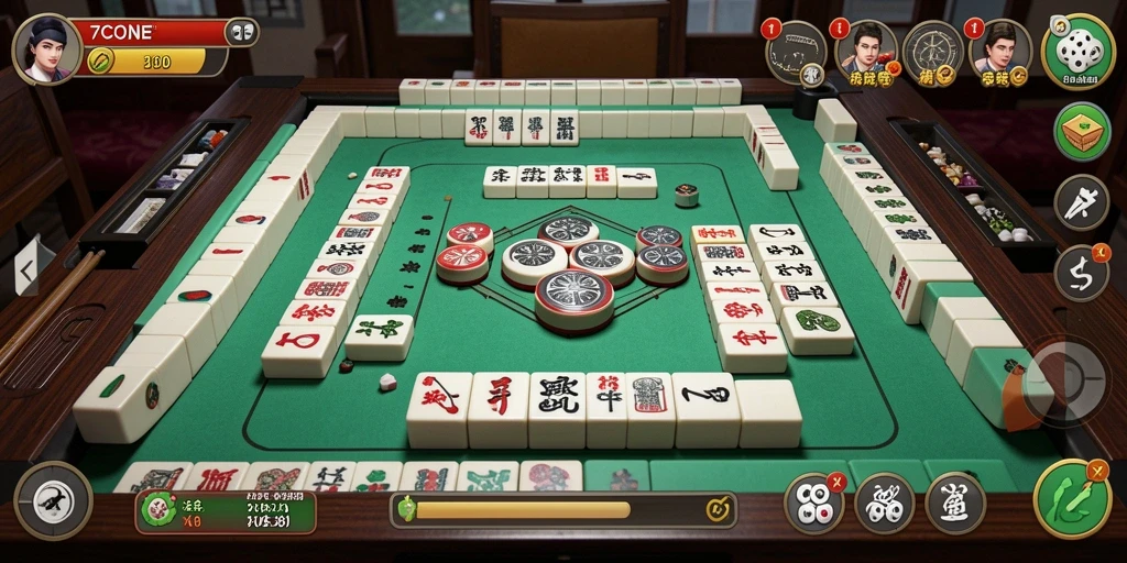 Screenshot gameplay 7CONE menampilkan aksi seru permainan Mahjong.