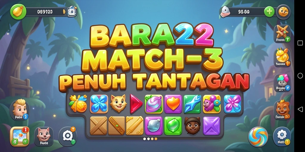 Gameplay menarik BARA22 dengan elemen Match-3 yang berwarna-warni.