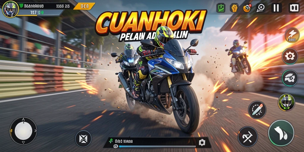 Tampilan menarik dari gameplay balapan motor di CUANHOKI.