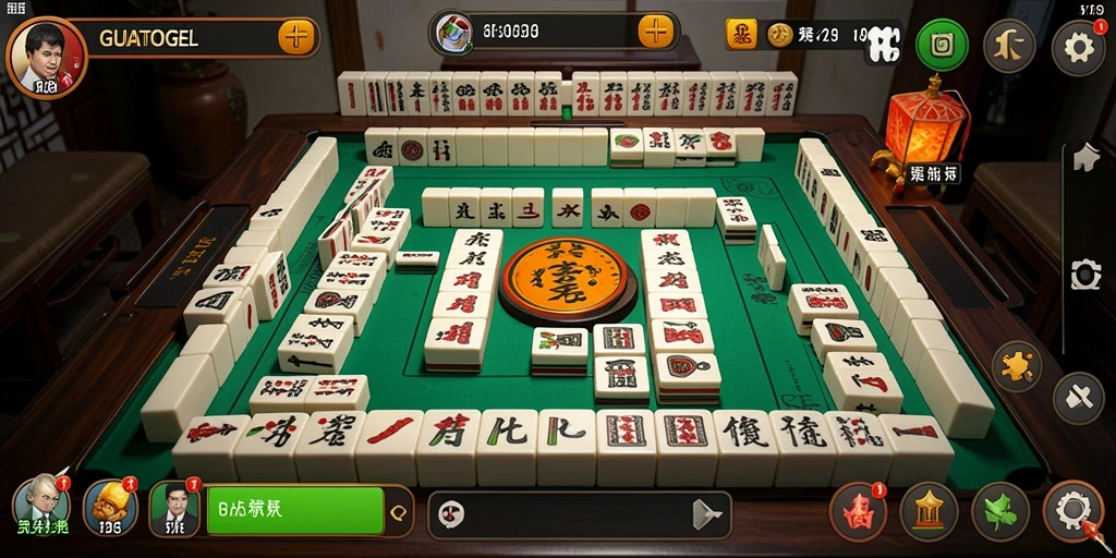 Screenshot gameplay GUATOGEL menampilkan tampilan ubin Mahjong yang menarik.