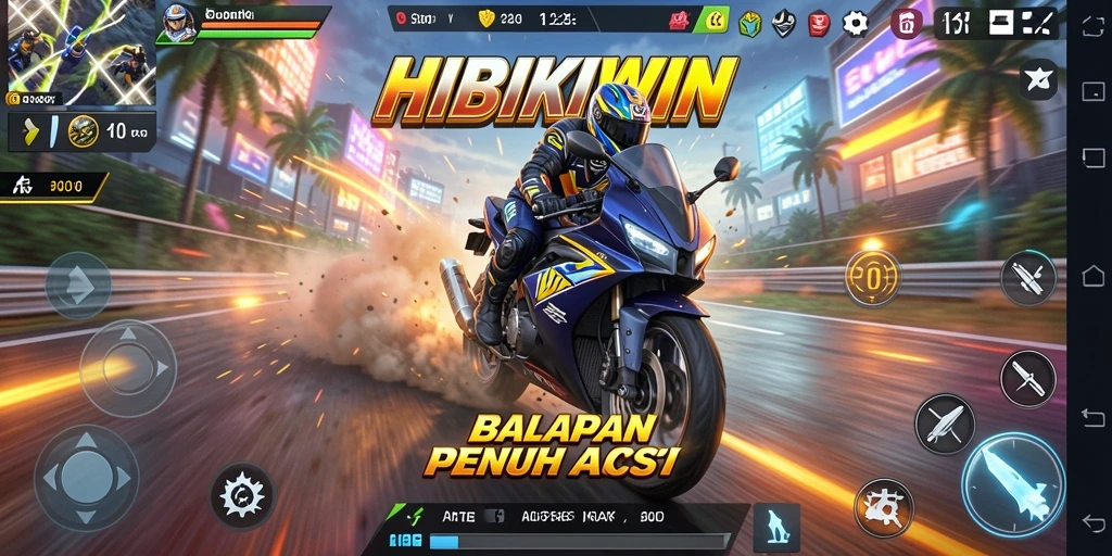 Gameplay HIBIKIWIN menampilkan aksi balapan motor yang mendebarkan.