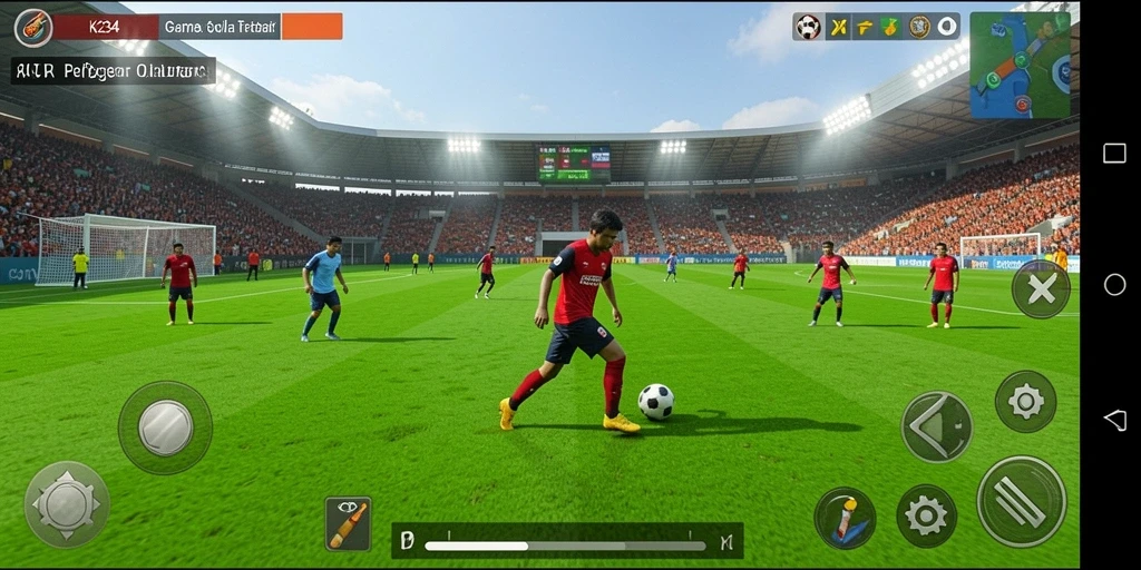 Screenshot gameplay K234 menampilkan aksi sepak bola yang mendebarkan.