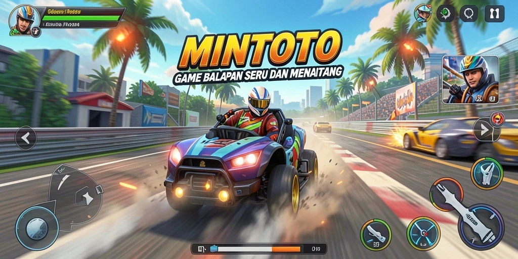 Screenshot MINTOTO menunjukkan aksi balapan yang mendebarkan dan grafis yang memukau.