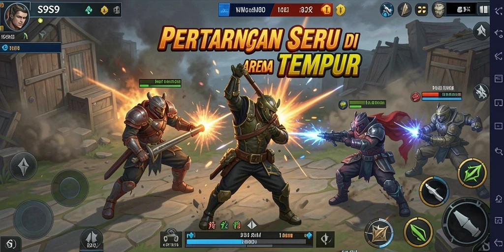 Tangkapan layar S9S9 menampilkan pertarungan epik antara karakter-karakter unik.