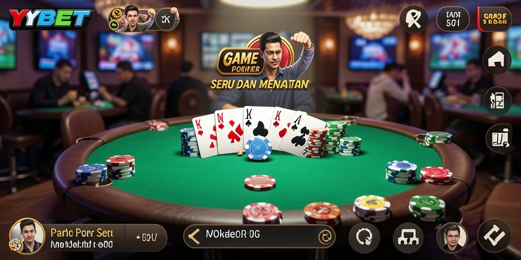 Tampilan gameplay Poker yang menegangkan dan seru di YYBET.